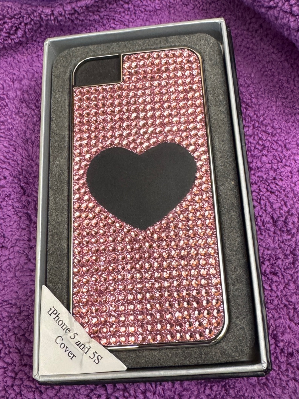 Things Remembered Pink Rhinestone Phone Case with Black Heart Accent New